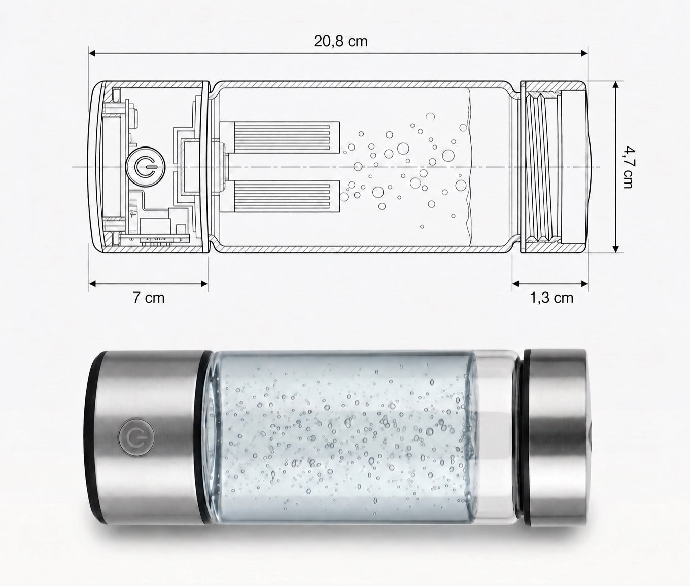 Rila Hydrogen dimensions: 20.8 cm high, 7 cm wide
